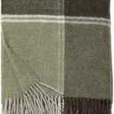 Ukrainian 100% Wool Fringed Throw Blanket Soft Warm Durable Fair Trade Artisan Made Cozy Plaid Herringbone Design Home Decor (Green, Plaid)