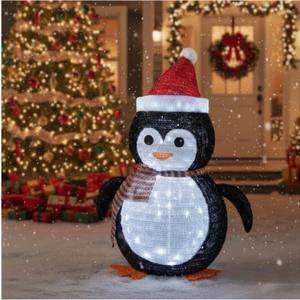 Lighted Christmas Penguin Decoration Lantern  Collapsible Metal Frame Yard Ornament with 45 Cool White LEDs, Waterproof Battery Operated & Timer, Indoor Outdoor Holiday Dcor for Porch,Tree, and Lawn