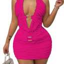 SweatyRocks Women's 2 Piece Skirt Sets Going Out Halter Crop Top with Bodycon Mini Skirts Club Rave Outfits (Hot Pink), XS 