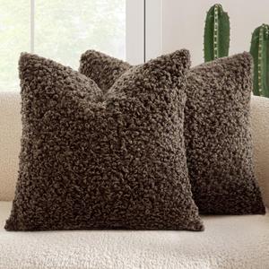 MIULEE Pack of 2 Throw Pillow Covers 24x24 Inch Neutral Chocolate Faux Fur Decorative Sherpa Pillow Covers Fuzzy Accent Soft Sheepskin Fleece Cushion Cases for Boho Home Decor Couch Living Room Bed