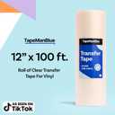 TapeManBlue Clear Transfer Tape for Vinyl - 12" x 100' Roll, Made in USA, Premium Vinyl Transfer Tape with Medium to High Tack Adhesive for Crafts, Decals & Letters