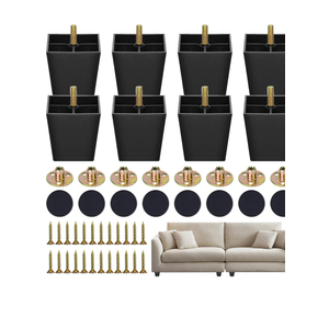 8 Pack 3 Inch Furniture Replacement Legs,Square Tapered Feet Sofa Legs with T-Nuts Screws for Legs Sofas,Chairs,Cabinets,Dressers,Beds,Black (8, 3 inch)
