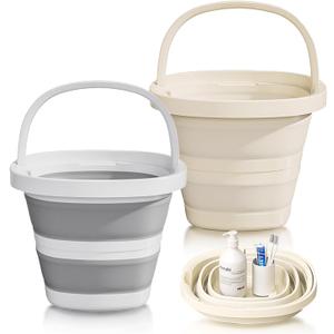 2-Pack Collapsible Buckets (2.6 Gallon/10L) - Foldable Rectangular Design with Handles, Space-Saving for RV, Camping, Car Wash, Fishing & Cleaning - Durable, Portable & Multi-Purpose
