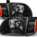 Headlight Assembly Fit For 2000 2001 2002 2003 2004 Toyota Tundra Headlights + Parking Lights Lamps Black Housing Driver and Passenger Side TO2530135 TO2531135