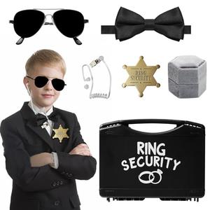 Hipeakboo Ring Bearer Security Wedding Gifts Box Set, Include 1Pcs Sunglasses, Acoustic Earpiece Tube, Security Badge, Wedding Ring Box, Bow Tie for Kids