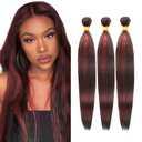 Burgundy Straight Human Hair Bundles 10 12 14 inch P1B/99J Human Hair Bundles Burgundy 100% Unprocessed Soft Sewn In Hair for Black Women with Double Weft