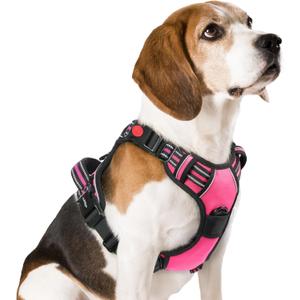 rabbitgoo Dog Harness Medium Sized, No Pull Pet Harness with 3 Buckles, Adjustable Soft Padded Vest with Control Handle, Walking Reflective Pet Vest for Medium Dogs, Rose Pink, M