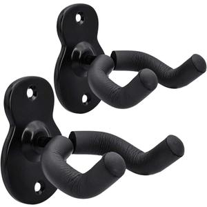 Sound Harbor Guitar Wall Mount Hanger 2 Pack Hook Acoustic Electric Bass Guitar Wall Hanger Black Metal Guitar Holder