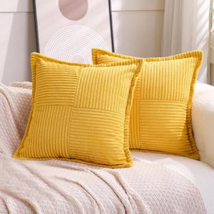 Puncuntex Corduroy Yellow Throw Pillow Covers 1818 Inches Set of 2 Boho Decorative,Super Soft Cozy Striped Cushion Covers for Couch,Sofa,Farmhouse,Living Room,4545CM
