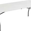 Amazon Basics Heavy Duty Portable Folding Table, 6 ft, Indoor & Outdoor, Fold-in-Half Design with Carrying Handle, White | Portable, Heavy Duty, Indoor & Outdoor, with Carrying Handle