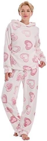 Istylish Womens Pajamas Fleece Set Jogger Sets Pajamas For Women Sets Soft 2 Piece With Hoodie.XL