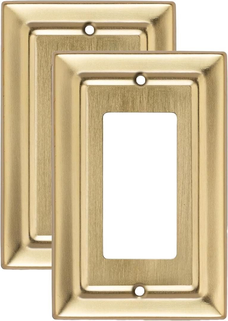 Monarch Abode Rocker Light Switch Cover Plate  1-Gang Brushed Gold Decorator Wall Plates, Architectural Decorative Outlet Covers Wall Plates for Receptacle, GFCI Electric Outlet Cover, Pack of 2