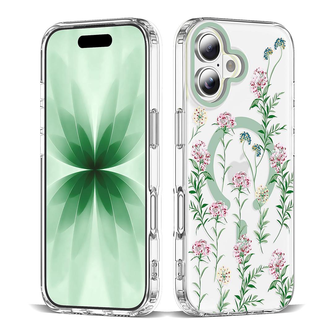 XIQI Compatible with iPhone 17 Case 6.3" for Women Girls Cute Translucent Magnetic Phone Case with Floral Pattern [Never Fade Flower Design][Compatible with Mag-Safe],Carnation