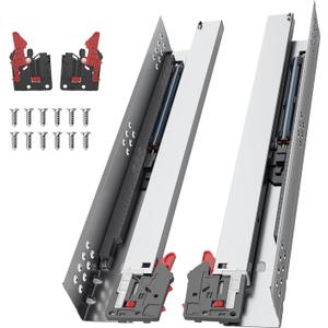 16 Inch Soft Close Undermount (Bottom Mount) Drawer Slides, 1 Pair Heavy Duty Stainless Steel Slides, Full Extension 100lb Capacity for Kitchen Cabinets, Filing Cabinets & Wardrobe Drawers