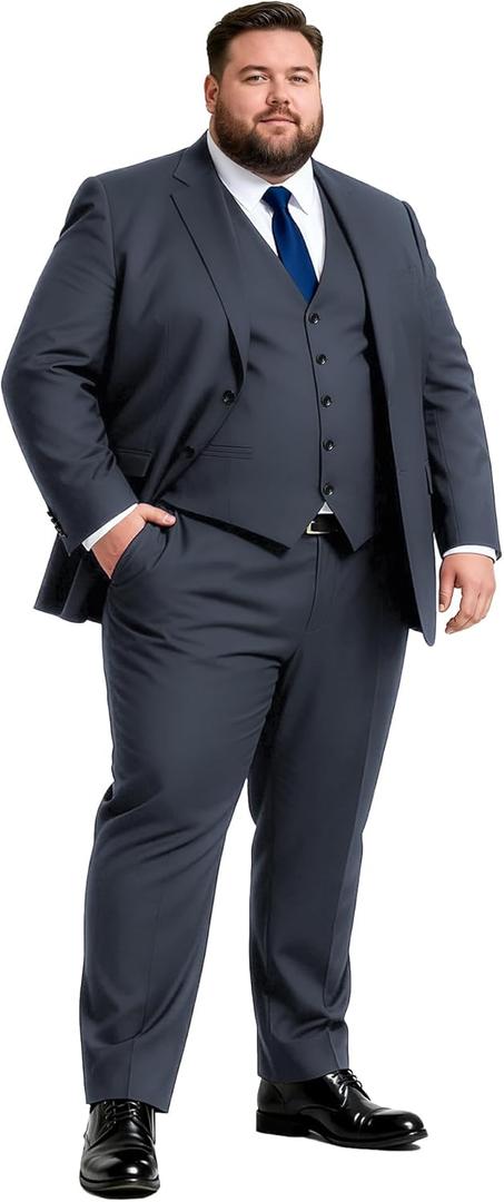 GATMSTZ 3 Piece Suits for Men Big and Tall Regular Fit Blazer Men Tuxedo Suit Set Classic Fit Jacket Vest Pants (Grey,60R) (Gray)
