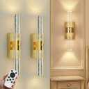 Motion Sensor Wall Sconces Battery Operated Set of 2, Rechargeable Wall Sconce, 3CCT Battery Wall Sconce, 12000mAh Dimmable with Remote for Bedroom, Living room, Hallway (15.3 inch - Gold - 2 Pack)