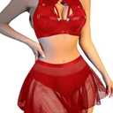 Lilosy Sexy Fishnet Stocking Chocker Strappy Underwire O Ring Women Lingerie Set 2 Piece