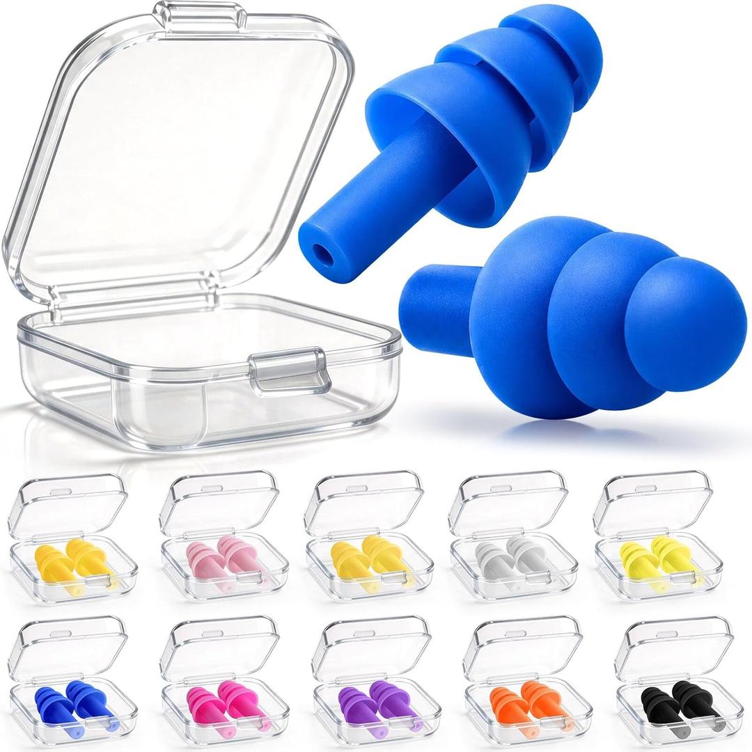 Leffis Noise Cancelling Ear Plugs for Sleeping, 50 Pairs Reusable Soft Silicone Earplugs, Waterproof Hearing Protection for Snoring, Swimming, Shooting, Concerts, Work, Travel