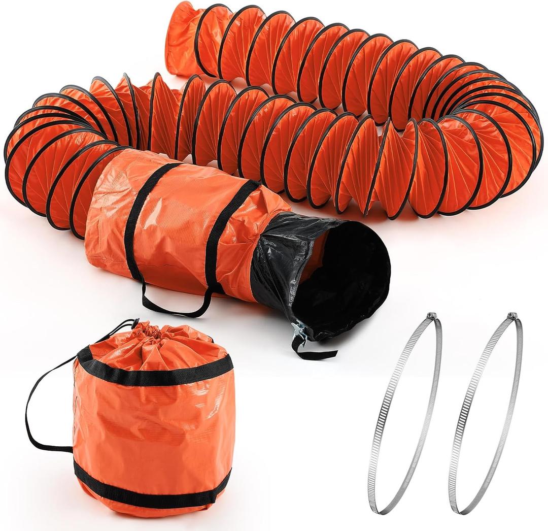 Flexible Duct Hosing with Connecting Belt 25 ft PVC Flexible Ducting Hose 8 Inch HVAC Duct Hosing with Stainless Steel Air Ducting Clamps Adjustable Hose Clamps for Exhaust Fan