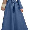 ANRABESS Womens Long Sleeve Dress 2025 Fall Casual Empire Waist A-Line Flowy Maxi Dresses with Pockets Vacation Outfits, L