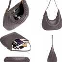 Woven Hobo Bag for Women, Crescent Shoulder Bag, Soft Vegan Leather, Gold Zipper, Daily Work Handbag
