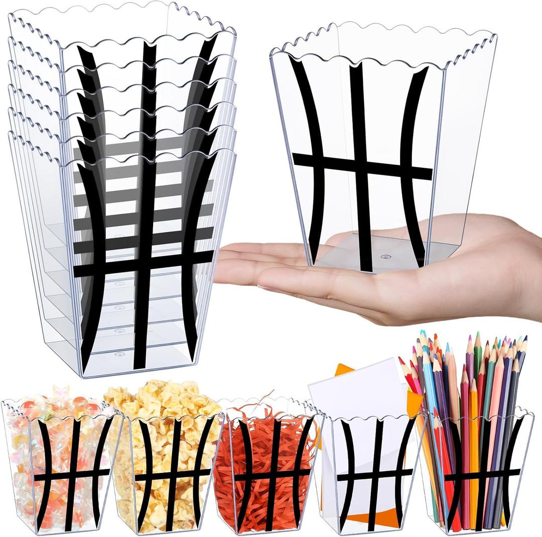 Vesici 12 Pcs Plastic Basketball Baskets for Gifts Empty Basketball Senior Night Gift Basket Clear Snack Popcorn Buckets Container for Sport Party Favor Holiday Gift Packaging