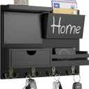 Farmhouse Key Holder for Wall with Mail Organizer - Easy Installation Wall Mount Organizer, Includes Chalkboard, Drawer, Wallet Holder & 4 Double Hooks, Ideal for Entryway, Quick Access - Black