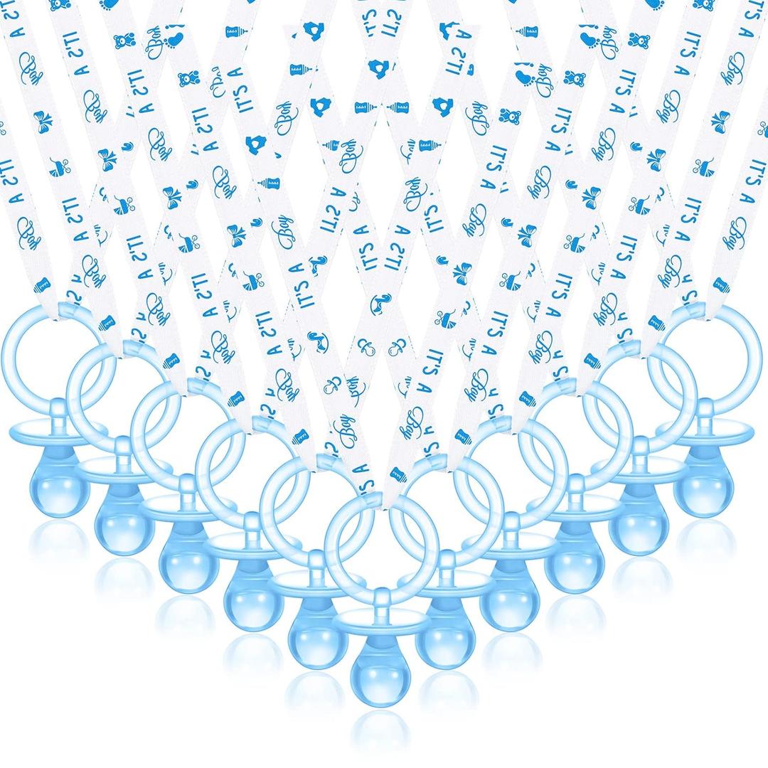 Junkin 60 Pieces Baby Shower Pacifiers Necklace Acrylic Pacifiers Necklace Charm for Girls Boys Baby Shower Party Favors Decorations, Boy Style(Blue, White)