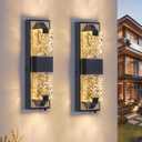 HITTO Porch Lights Outdoor, Dusk to Dawn Outdoor Lighting 15.6'' Outdoor Wall Sconce, IP65 Waterproof LED Exterior Lamp, Ripple Crystal Glass, Black&Gold Modern Porch Light for House Front Door 2 Pack, 15.6IN