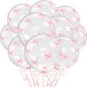 Gejoy 10 Sets 20in Pink Balloons with Bows Coquette Birthday Party Decorations with Bows Ribbon Clear Bobo Balloons for Wedding Bachelorette Coquette Party Engagement Bridal Baby Shower Decor