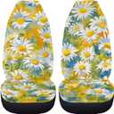 Vibrant Daisy Flower Pattern Car Accessories 2 Pcs Car Front Seat Covers Set Auto Interior Cushion Protector Universal Fit Most Truck SUV Van Elastic Car Seat Covers