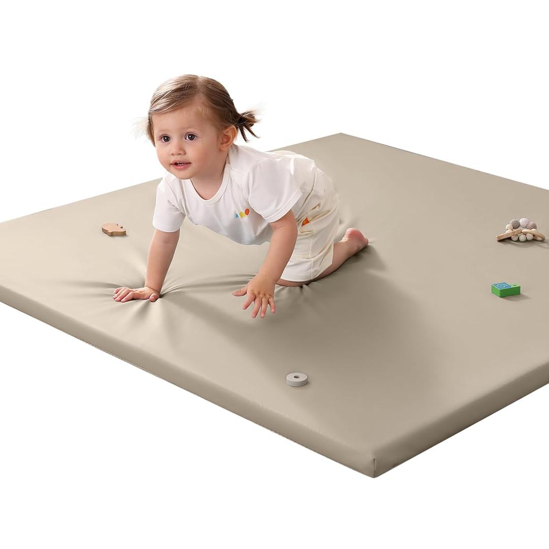 Baby Play Mat for Floor,50"x50" Vegan Leather Playpen Mat,1.3'' Thick Memory Foam Padded Play Mat,Cushioned & Waterproof Play Mats,Non Slip Crawling Playmat for Toddlers,Infants,Kids (Beige)