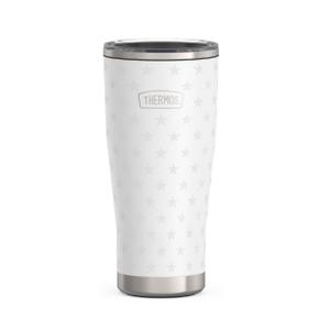 THERMOS Icon Series 24oz Stainless Steel Tumbler with Slide Lock Lid, Leakproof, Fits Cupholder, Dishwasher Safe, Griptec NonSlip Base, Keeps Drinks Hot 6 Hrs/Cold 22 Hrs, White Stars