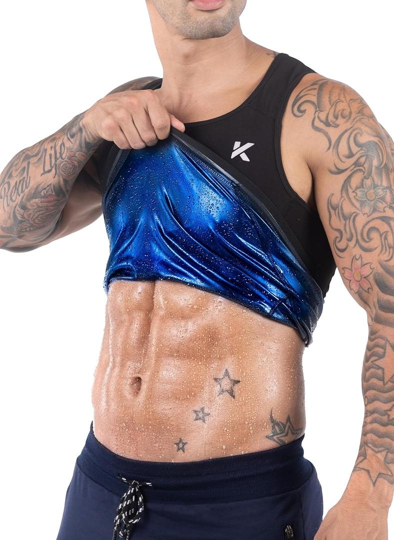 Kewlioo Men's Heat Trapping Pullover Sweat Enhancing Vest - Sauna Suit Shirt Compression Vest Shapewear Top for Gym Exercise (Black)