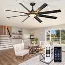 Ohniyou 72 Inch Industrial Ceiling Fan with Lights Remote Control, Black Large Ceiling Fan with 8 Aluminum Blades, 3 CCT, 6-Speed Quiet DC Motor for Living Room, Covered Outdoor, Shop, Garage