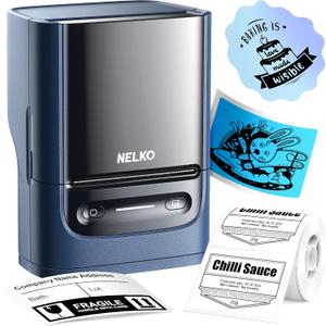 Nelko Label Maker Machine with Tape, PM220 Bluetooth Label Printer, 2 Inch Portable Thermal Printer for Small Business, Address, Logo, Clothing, Sticker Printer for Phones & PC, Blue