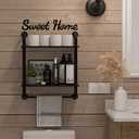 Bathroom Shelves Wall Mounted, Rustic Farmhouse Pipe Shelves, Wall Shelves 2-Tier, Industrial Pipe Shelving, Floating Shelf Decor for Bathroom, Kitchen, Bedroom, Living Room 17.3in Black