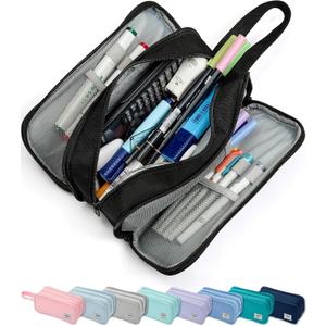 Pencil Case Pouch Box Bag School Supplies Girls Boys Kids, Cute Preppy Stuff Big Capacity Aesthetic Pen Organizer, Back to College Stationary, Black, Extra Large Style, 2300ml