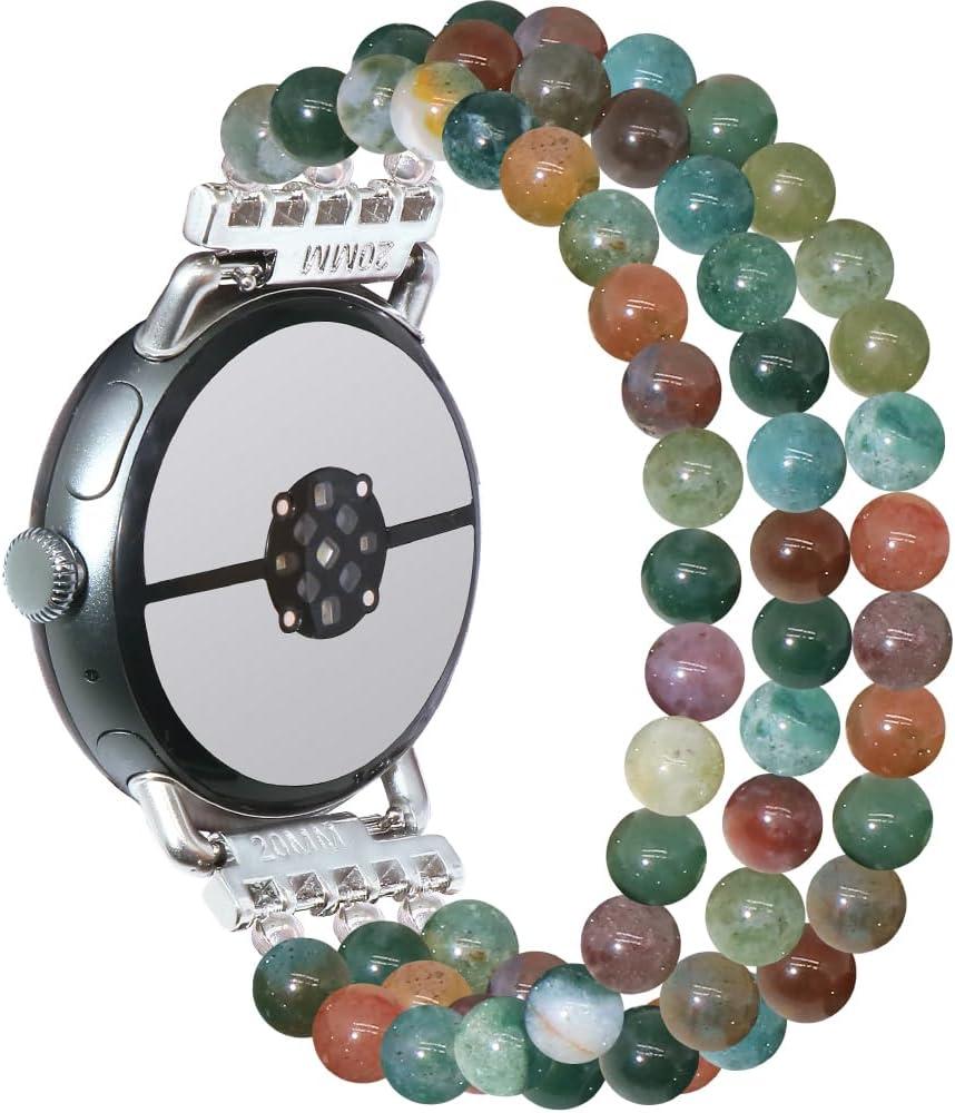 C&L Accessories Compatible with Google Pixel Watch 3 45mm Band Beaded Natural Gemstone Bracelet Replacement Strap, Indian Agate