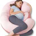 QUEEN ROSE Pregnancy Pillows - E Shaped Pregnancy Pillows for Sleeping, Detachable Body Pillow for Pregnant Side Sleeper, Pink Velvet, 60in (Classic, Polka Dot Velvet - Blush Pink)