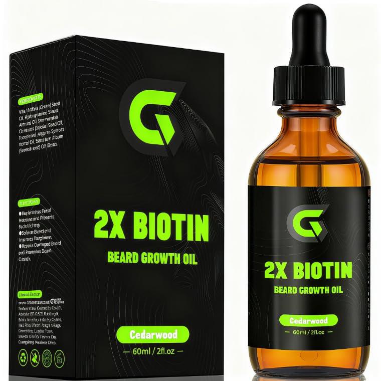 2X Biotin Beard Growth Oil for Men - Natural Organic Leave-in Conditioner & Softener - Mustache & Facial Hair Thickener, Moisturizer & Strengthener - Anti Itch & Dandruff Serum, 2 fl.Oz(Cedar)
