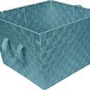 Simplify Large Woven Strap Tote | Decorative Storage Basket | 2 Handles | Organization | Closet | Bedroom | Bathroom | Nursery | Accessories | Toys | Gifts | 1 Pack | Sapphire