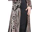 Women's Cardigan Sparkle Sequins Open Front Long Sleeve Cardigan Coat Dress for Evening Party (Black, XXXL)