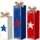 3 Pcs Patriotic Decorations 4th of July Table Decor Red White Blue Decorations Memorial Day Wood Block Sign and Centerpiece for Home Office Independence Day Tiered Tray Decor(Stylish Style)