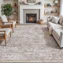 DEXI Area Rugs for Living Room, 8x10 Washable Low Pile Vintage Rug for Bedroom, Non Slip Large Indoor Carpet for Dining Office Nursery, Warm Taupe