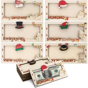 12 Pcs Christmas Money Holder for Cash Gift Wooden Christmas Money Box DIY Cash Envelope Wallet Xmas Greeting Card Holder Bulk for Xmas Decor Holiday Party Favors, 6 Styles (Novel)