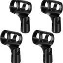 4 PCS Microphone Clips, Wireless Mic Holder Clip for Stand, Adjustable Angle Flexible Handheld Mic Holders Clamp for Stage Studio Recording (Black)