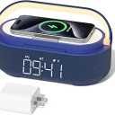 COLSUR Bluetooth Speaker Alarm Clock with Wireless Charger, FM Radio, Adjustable LED Night Light, 6 in 1 Bedroom Portable Speaker 2500mAh, Phone Stand for Bedside, Home, Office, Gift (Blue)