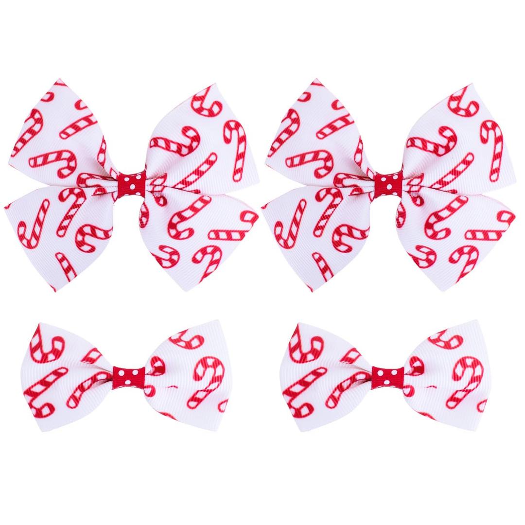 4 PCS Christmas Hair Bow Set - Candy Cane Hair Clips for Girls Handmade Ribbon Hair Bow Clips Non-slip Alligator Clips Hair Barrettes Christmas Hair Accessory for Teens Toddlers Kids Women Gift