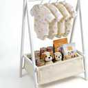 Baby Clothing Rack for Baby Shower, Pets Clothes Rack with Storage Box & Hanging Rod for Dogs/Cats, Mini Dolls Closet Rack, Bamboo Baby Shower Rack for Nursery Room (White)